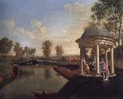 Edward Haytley The Brockman Family and Friends at Beachborough Manor The Temple Pond looking from the Rotunda France oil painting artist